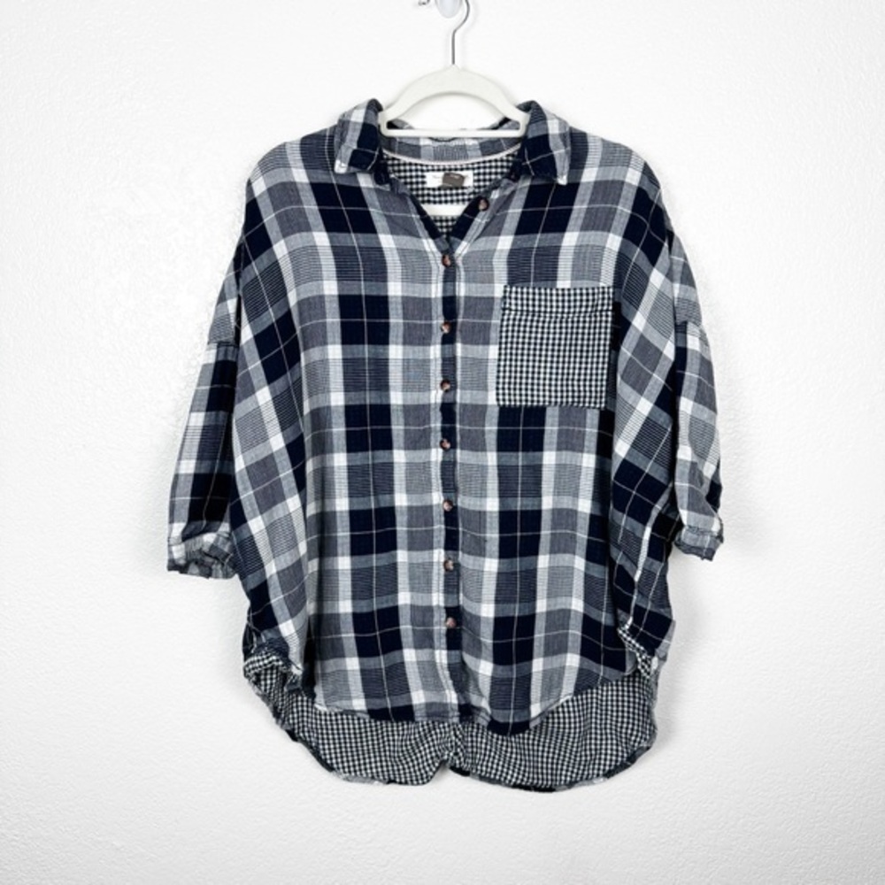 Anthropologie Pilcro Boyfriend Oversized Plaid Button Down Shirt Blue Size XS